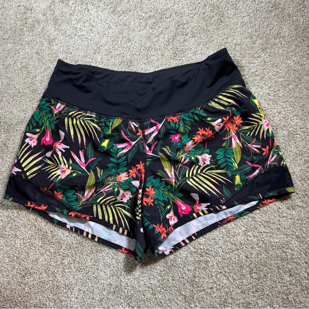 Old Navy Black and Green Athletic Shorts with Tropical Print